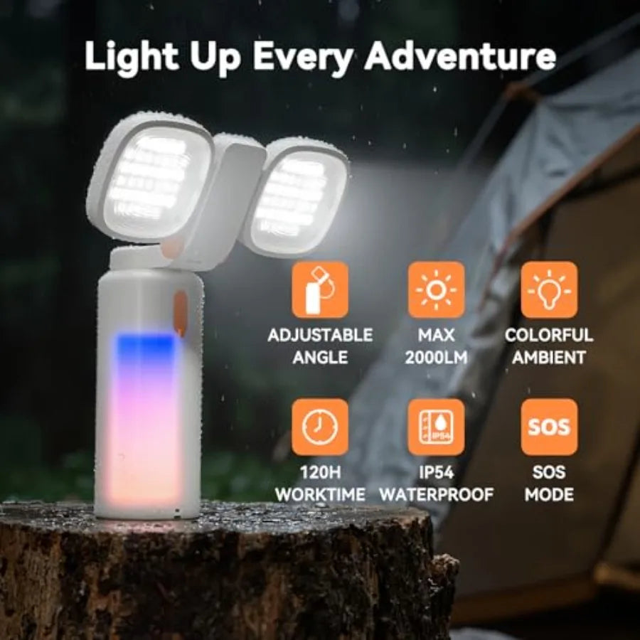 4-in-1 Camping Light Work Light 2000LM Rechargeable, Adjustable Magnetic Tripod