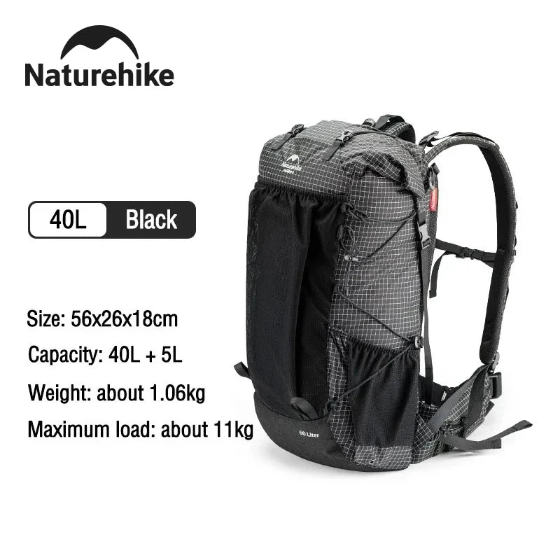 Naturehike Outdoor Mountain Backpack 60+5L Waterproof, Sports Climbing Hiking Travel Bag With Rain Cover