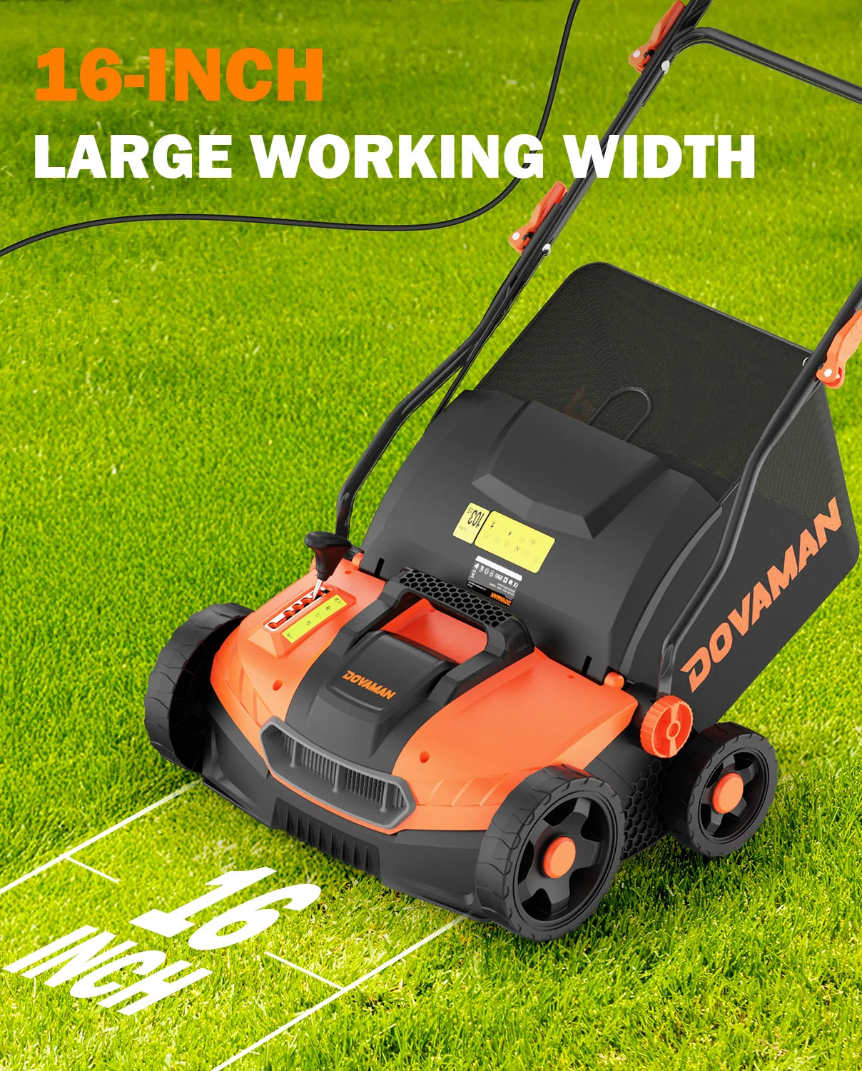 DOVAMAN 15A 2-in-1 Electric Dethatcher & Scarifier, 16" Lawn Tool, 5 Depth Levels, Foldable Handle, 12Gal Bag for Garden