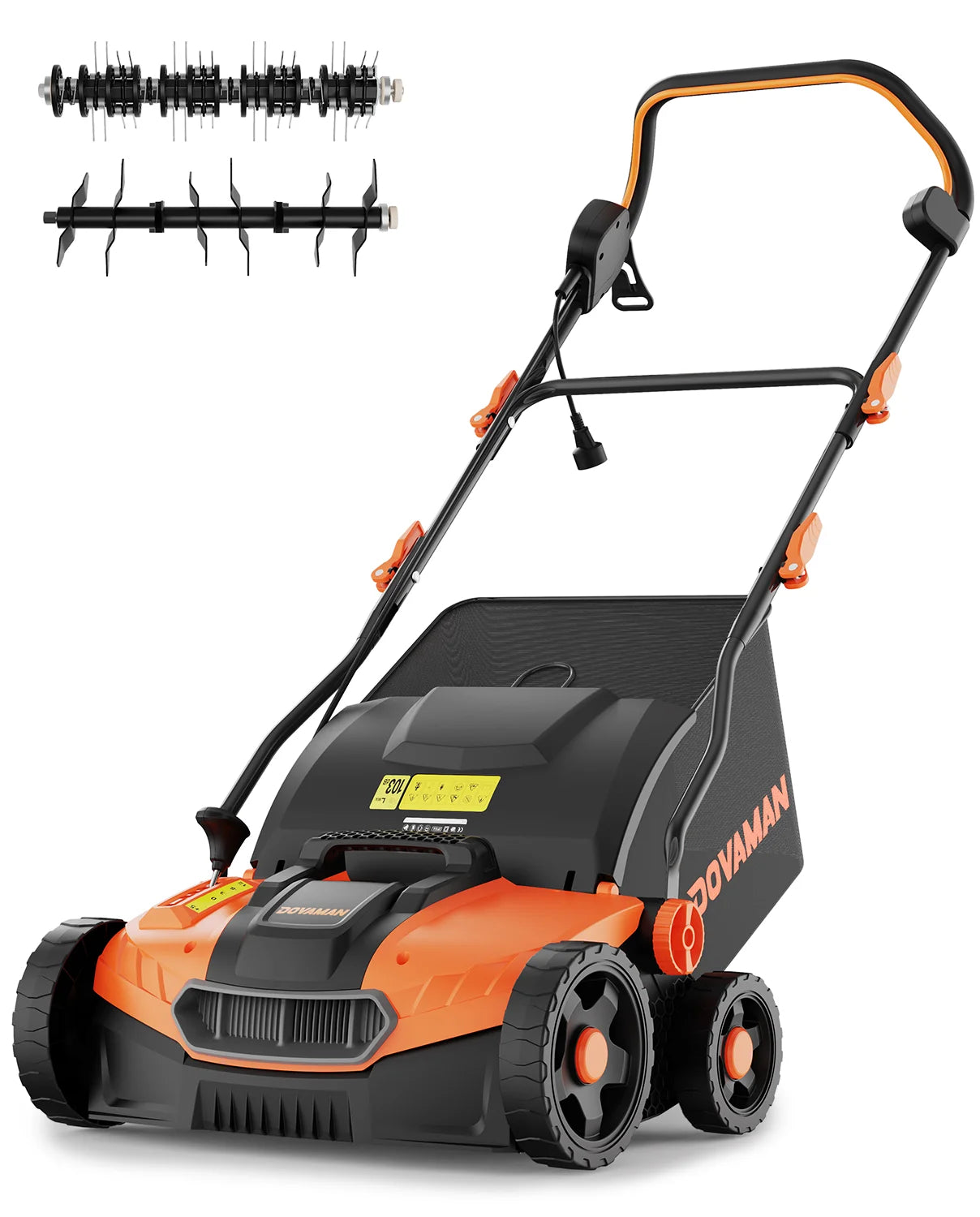 DOVAMAN 15A 2-in-1 Electric Dethatcher & Scarifier, 16" Lawn Tool, 5 Depth Levels, Foldable Handle, 12Gal Bag for Garden