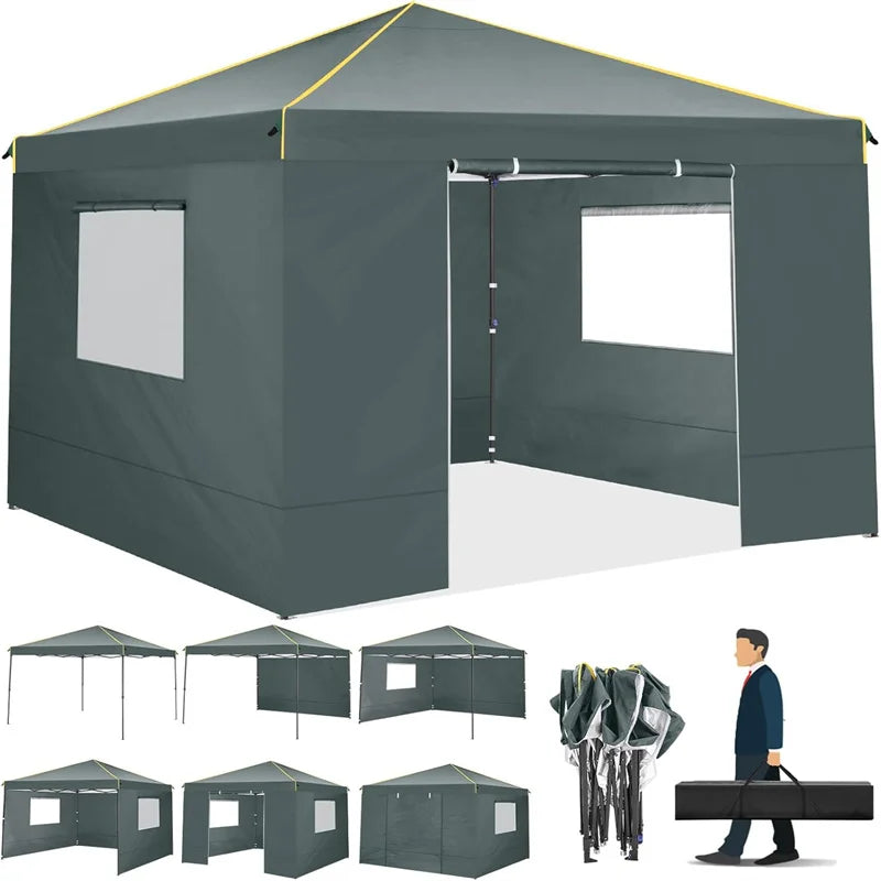 Instant Gazebo 10x10FT Pop Up Canopy Tent with Sidewalls and Roll-up Ventilated Windows with Mosquito net