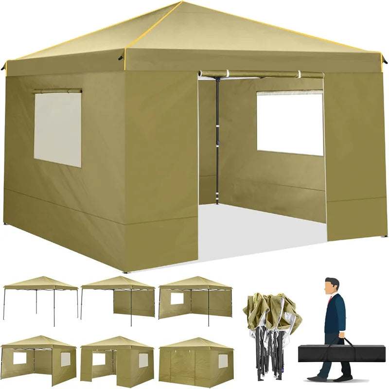 Instant Gazebo 10x10FT Pop Up Canopy Tent with Sidewalls and Roll-up Ventilated Windows with Mosquito net