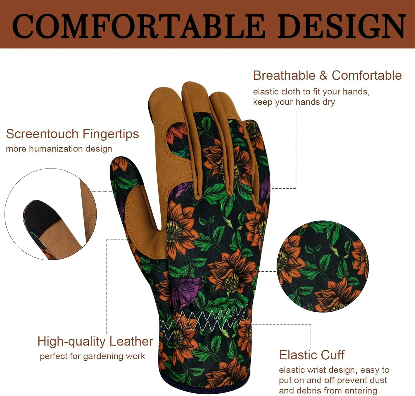 Women's Leather Gardening Gloves Thorn Proof Touch Screen Working Gloves