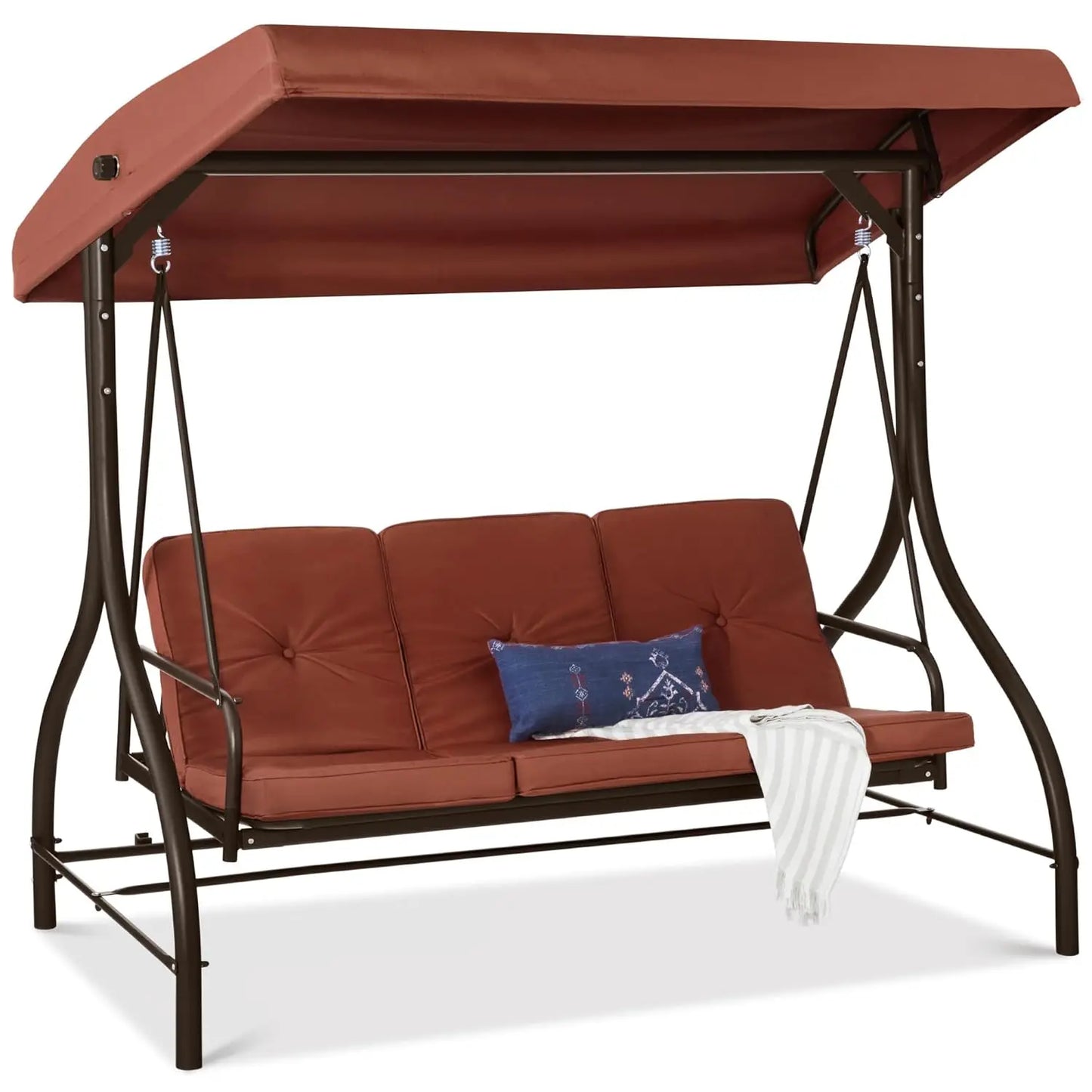 3-Seat Outdoor Large Converting Canopy Swing Glider, Patio Hammock Lounge Chair, Backyard w/Flatbed,,