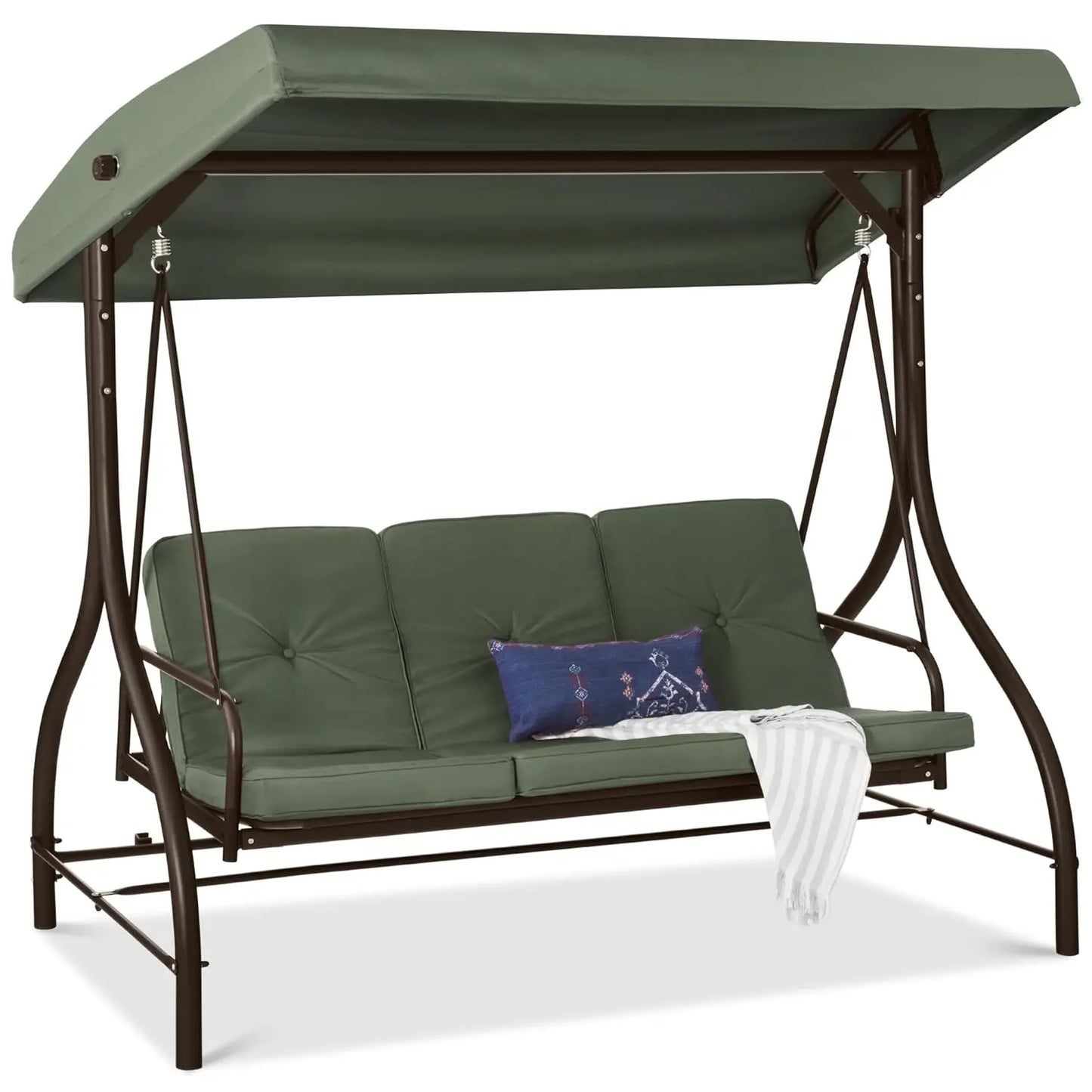 3-Seat Outdoor Large Converting Canopy Swing Glider, Patio Hammock Lounge Chair, Backyard w/Flatbed,,