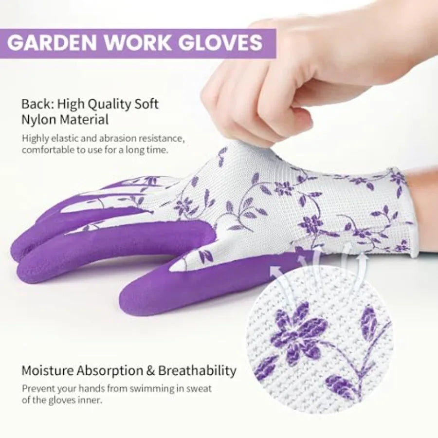 Gardening Gloves for Women Men - 3 Pairs Grip Latex Coated Working Gloves Medium Size Black and Green