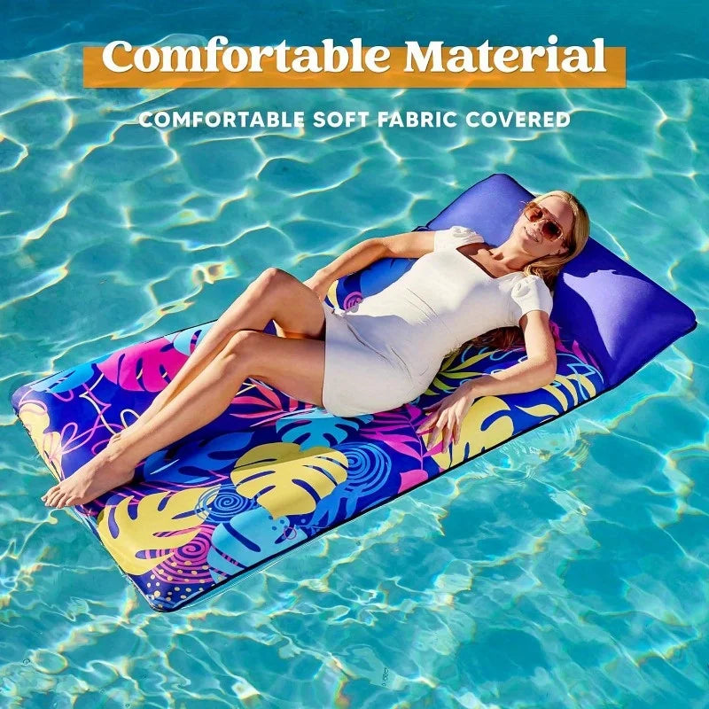 Fabric Covered Pool Inflatable Floats, Raft Mat Lounger for Adults with Headrest
