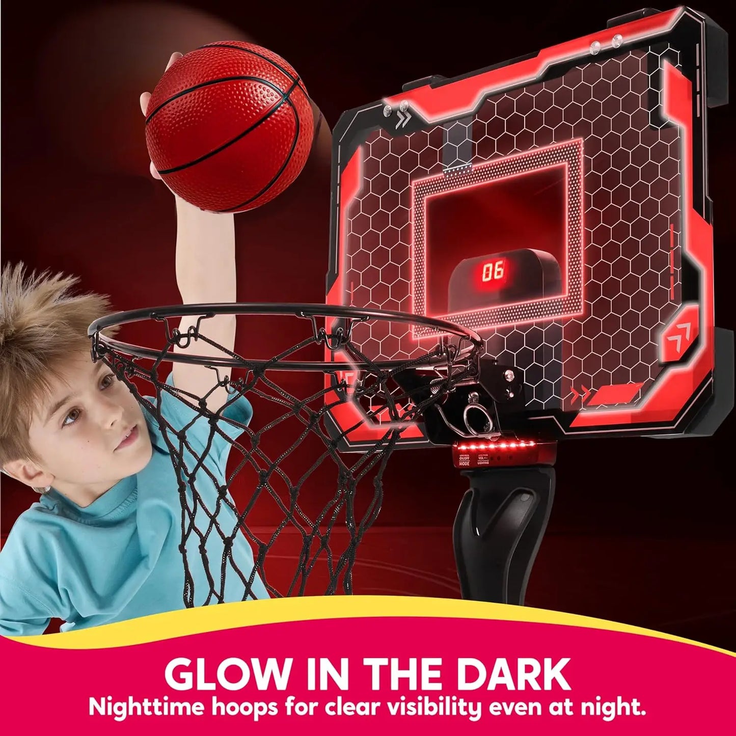 JOYFY Mini Indoor Basketball Hoop Light Up Over The Door Basket Ball Hoop with Scoreboard & 4 Balls