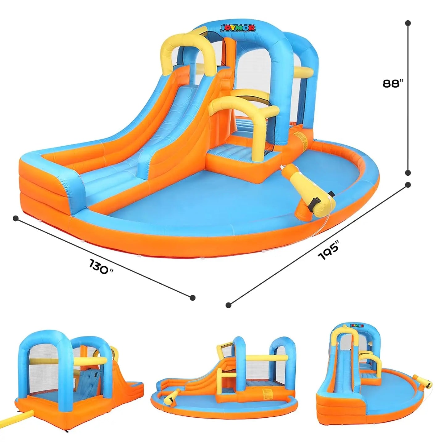 5-in-1 Inflatable Water Slide Park, Water Bounce House w/Air Blower, Climbing Wall, Double Jump Area, Splash Pool,, Customized