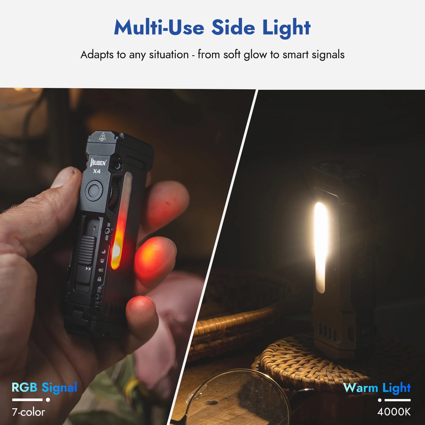 WUBEN X4 EDC Flat Flashlight with RGB Light, 1500 Lumens Mini Flashlight with Tactical Switch and Magnetic,