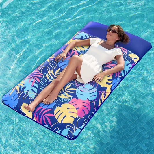 Fabric Covered Pool Inflatable Floats, Raft Mat Lounger for Adults with Headrest