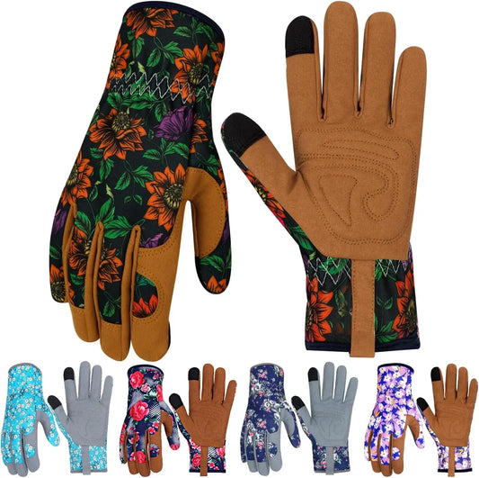 Women's Leather Gardening Gloves Thorn Proof Touch Screen Working Gloves