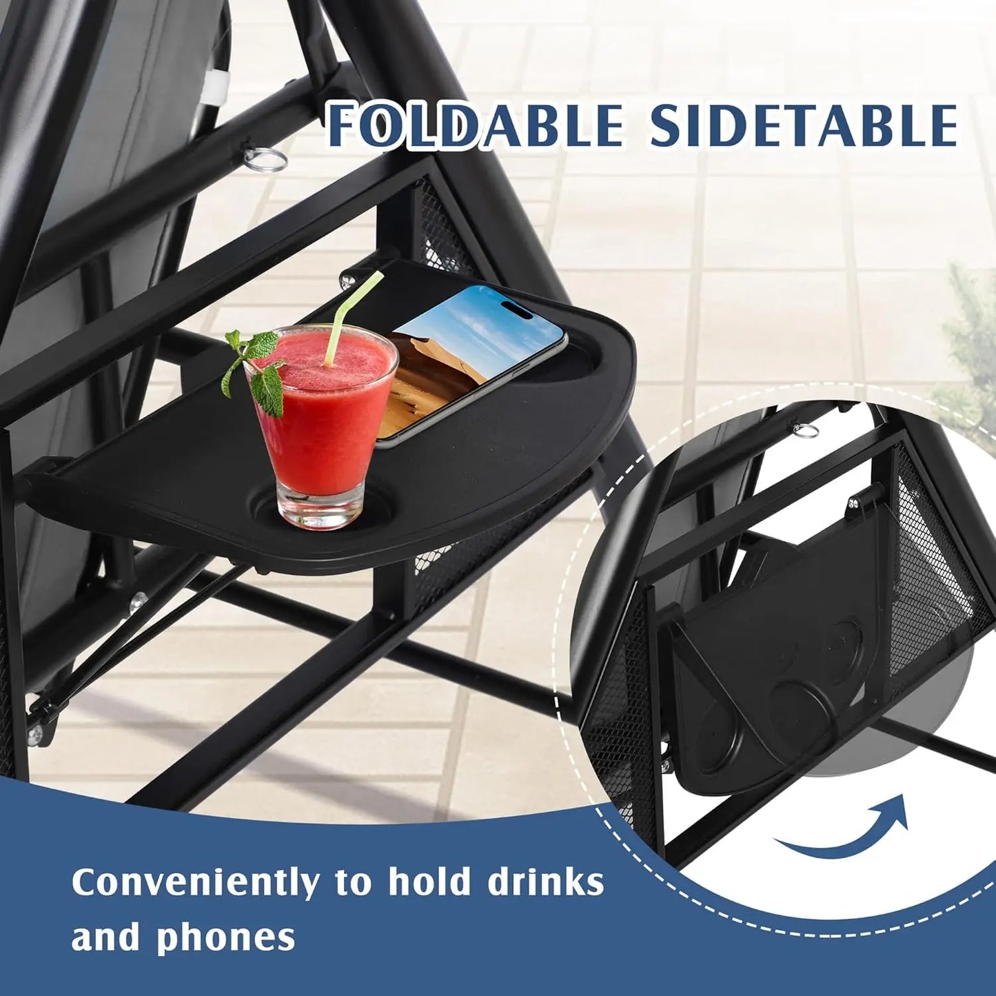 3 Person Outdoor Porch Swing with Canopy and Stand, Convertible 2 in 1 Porch /Bed Swing