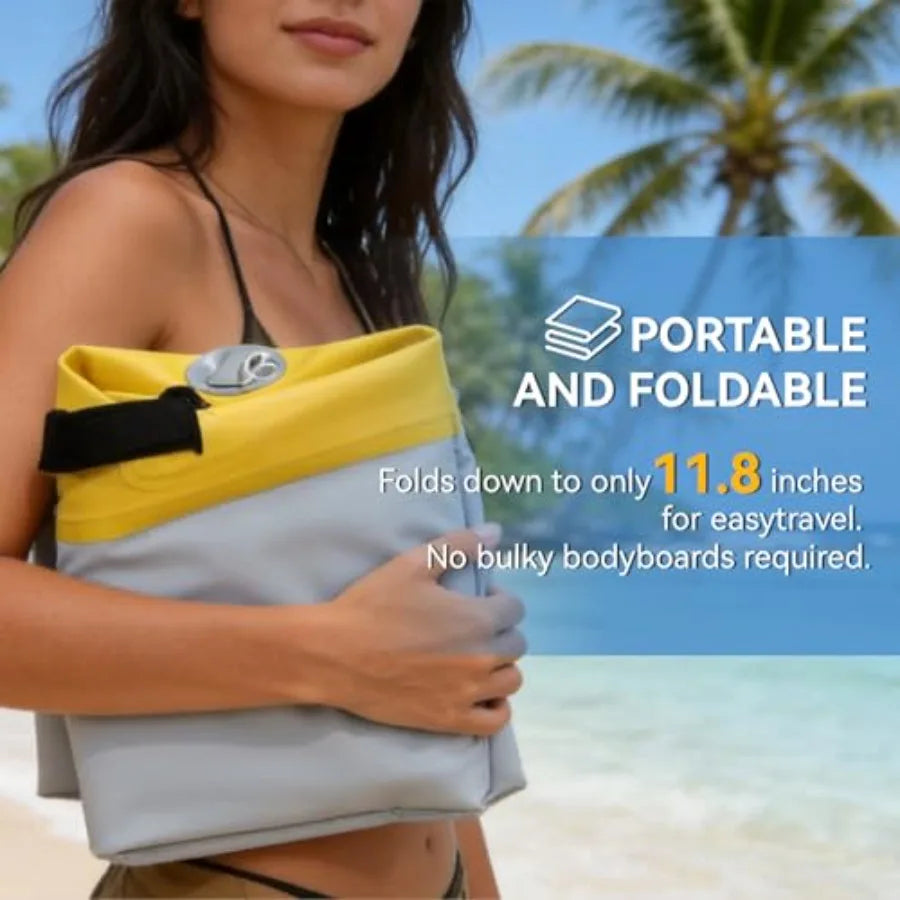 Inflatable Boogie Board, Bodyboard - Lightweight PVC Core Boogie Boards for Beach and Pool, Foldable with Wrist Straps, Ideal S