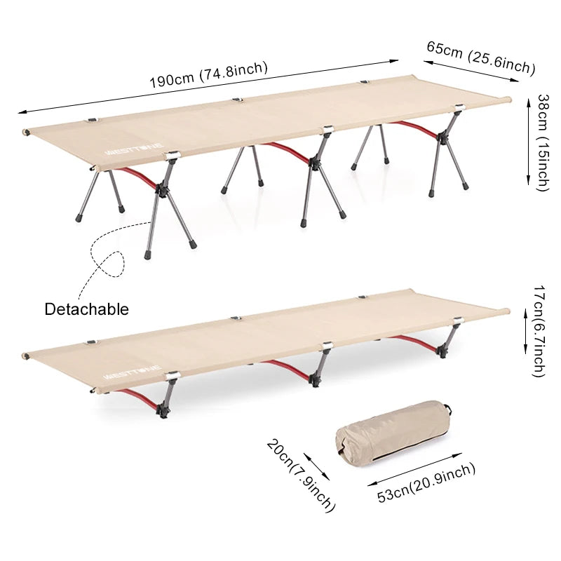 Camping Cot with Leg Extenders Portable Folding Bed Ultralight Aluminum Alloy Sleeping Cot for Outdoor Hiking Travel