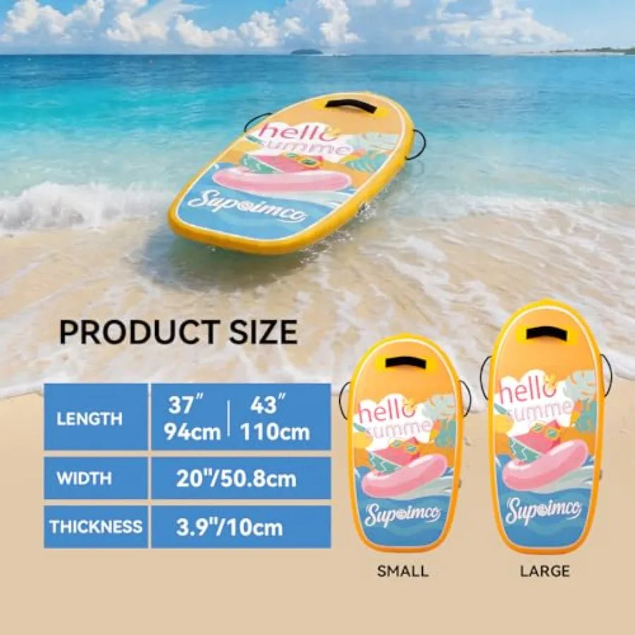 Inflatable Boogie Board, Bodyboard - Lightweight PVC Core Boogie Boards for Beach and Pool, Foldable with Wrist Straps, Ideal S
