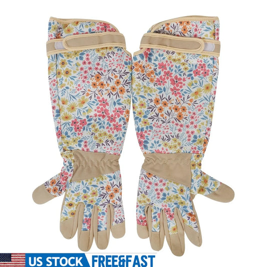 Floral Pattern Garden Gloves Waterproof Breathable Durable with Reinforced Palms Weeding Pruning Planting Tools