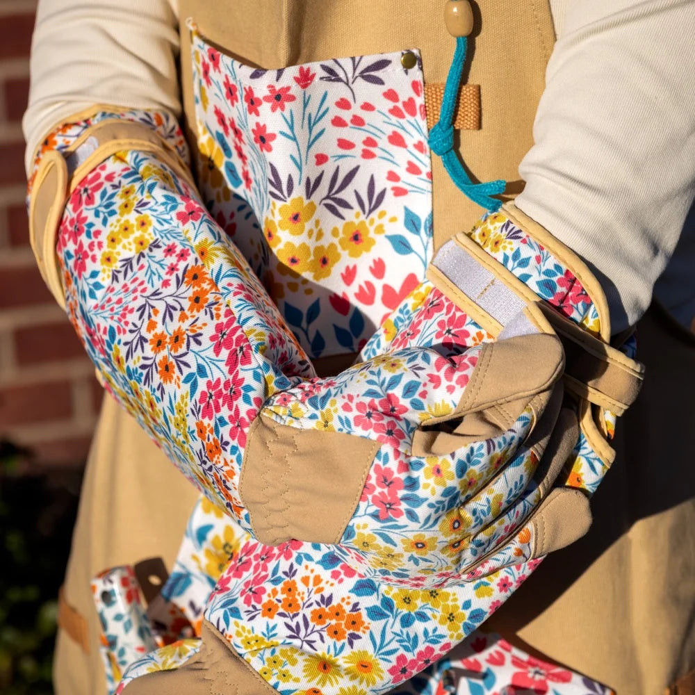 Floral Pattern Garden Gloves Waterproof Breathable Durable with Reinforced Palms Weeding Pruning Planting Tools