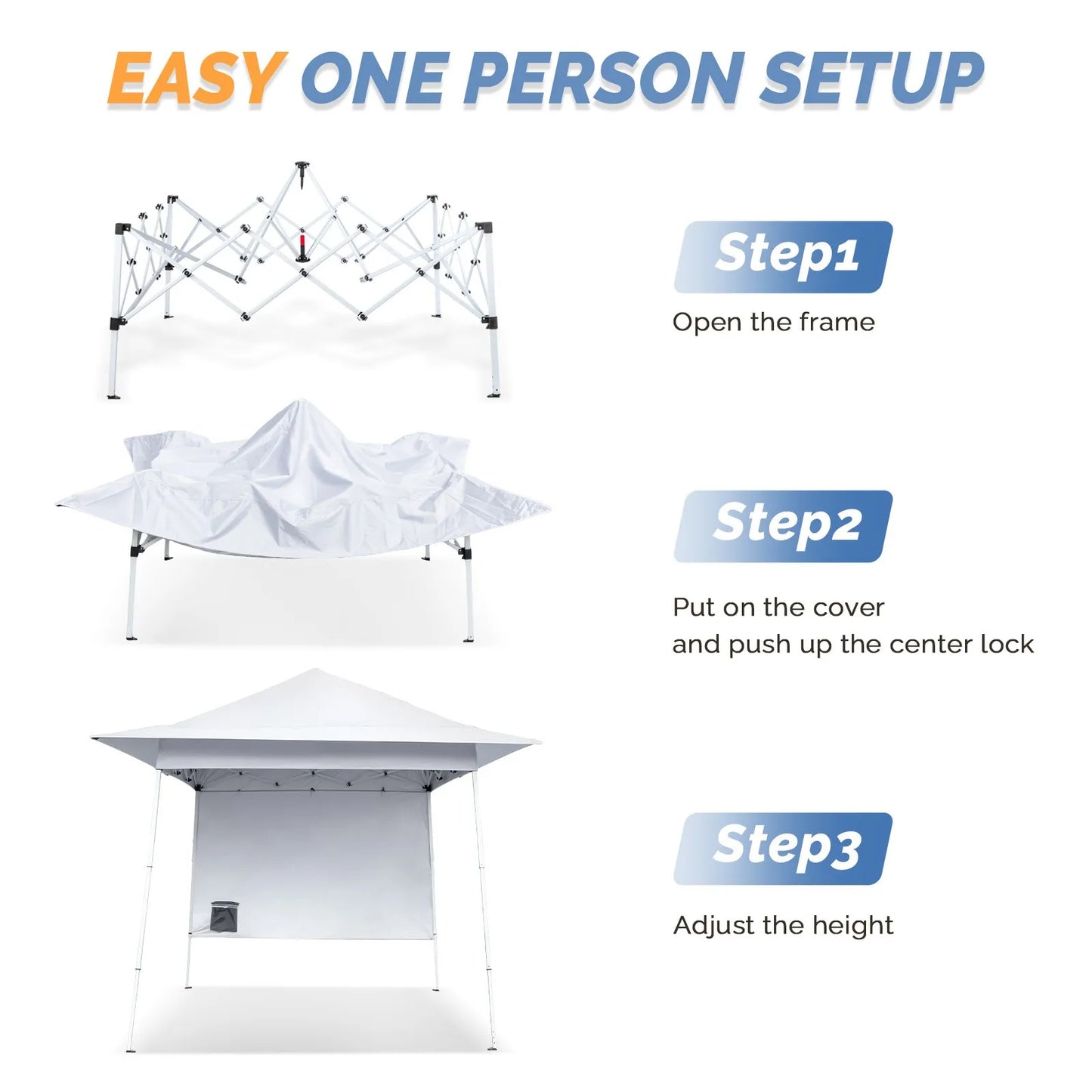 8'x8' Outdoor EZ Pop Up Gazebo Canopy Fold Tent for Party With 1 Wall White