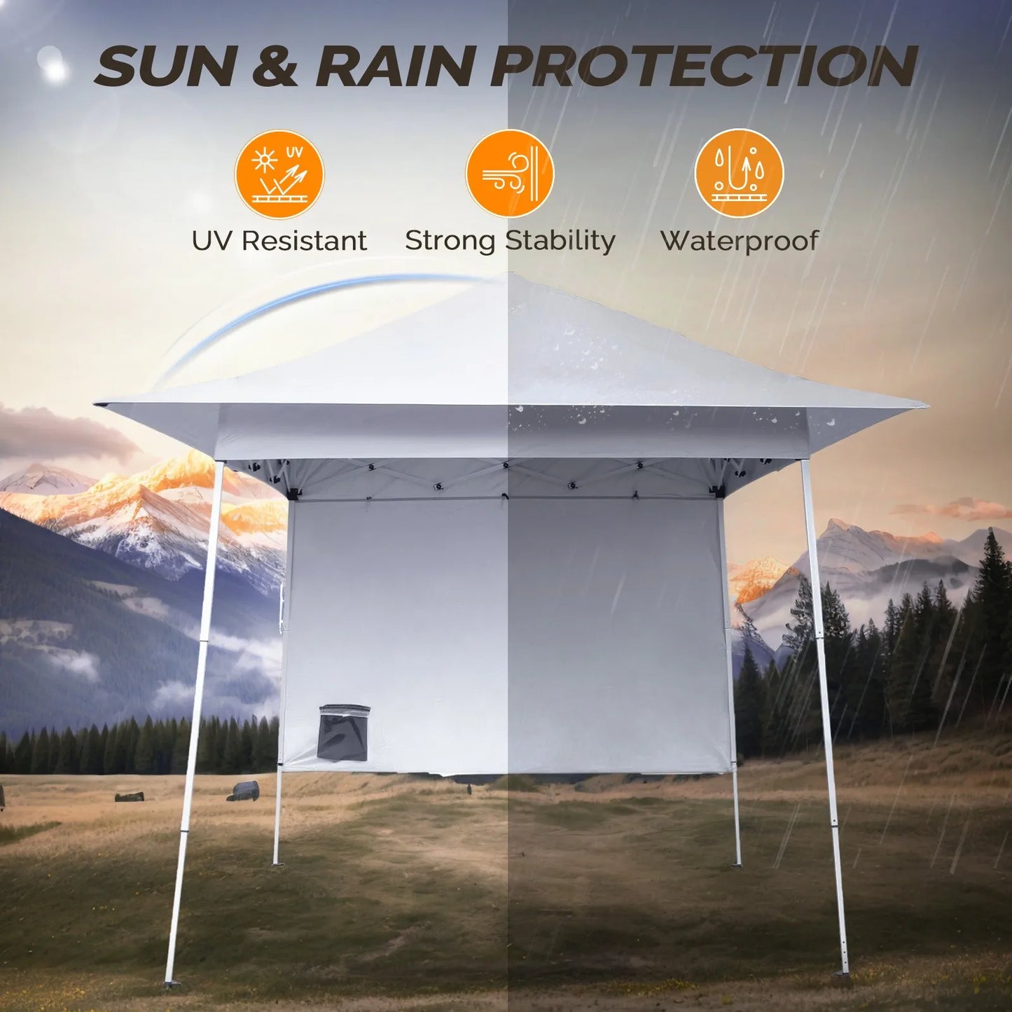 8'x8' Outdoor EZ Pop Up Gazebo Canopy Fold Tent for Party With 1 Wall White