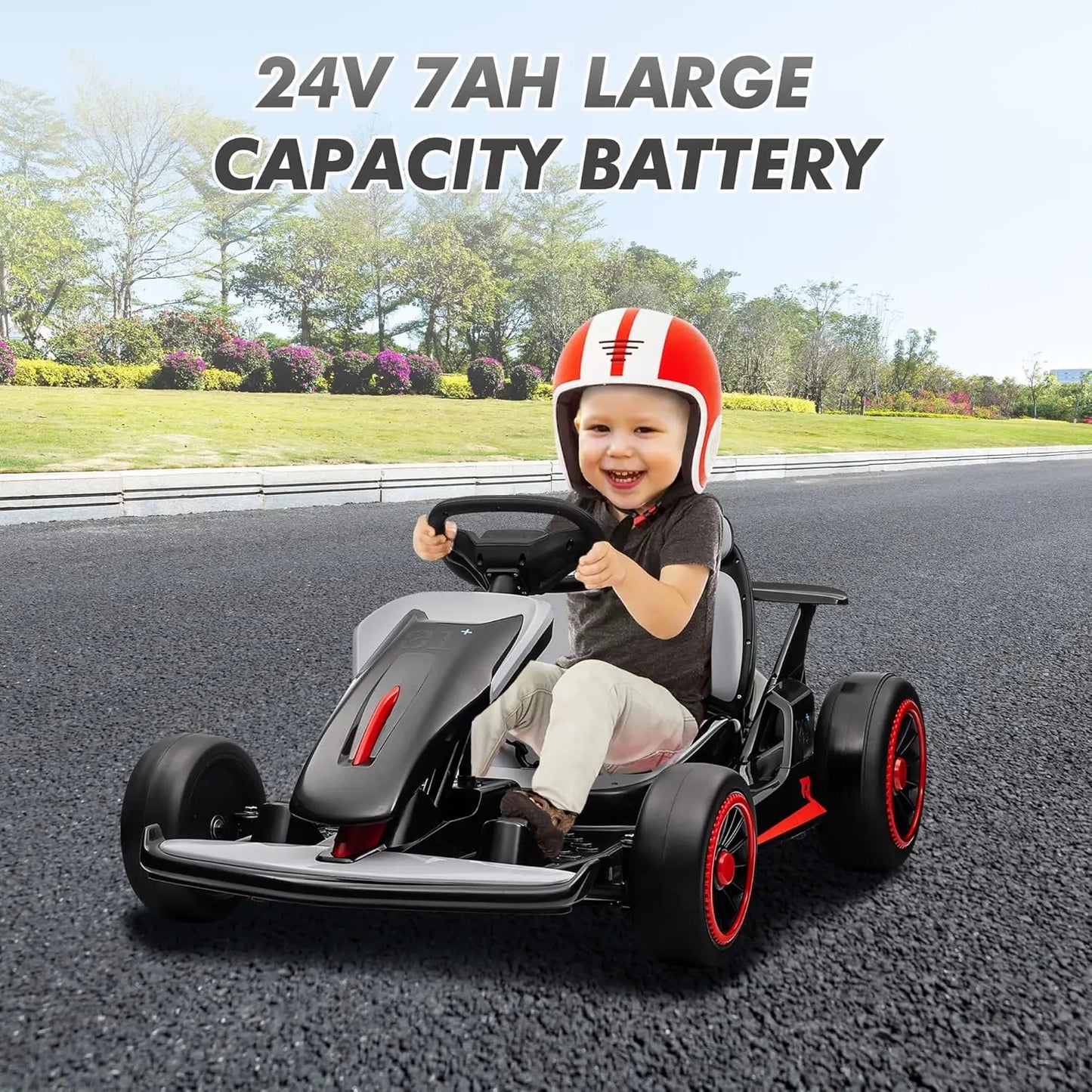 Go Kart, Electric Drift Kart Car with 24V 7Ah Outdoor Ride On Toy  200W Motor, 8.1 MPH, LED Lights 6-12 Years