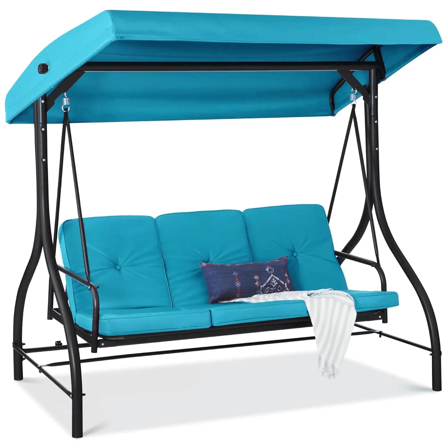 3-Seat Outdoor Large Converting Canopy Swing Glider, Patio Hammock Lounge Chair, Backyard w/Flatbed,,