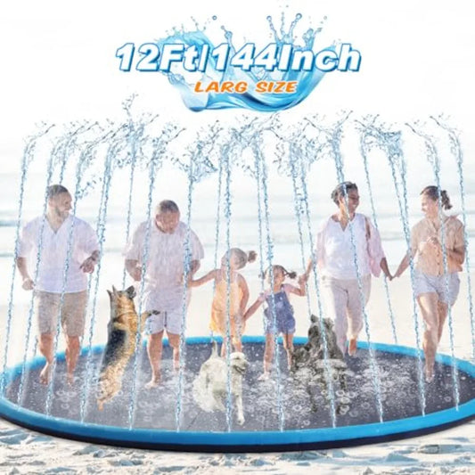 12 ft Extra Large Non Slip Splash Pad 144 for Adult and Dog Giant Thicken Sprinkler Pool Summer Outdoor Fun