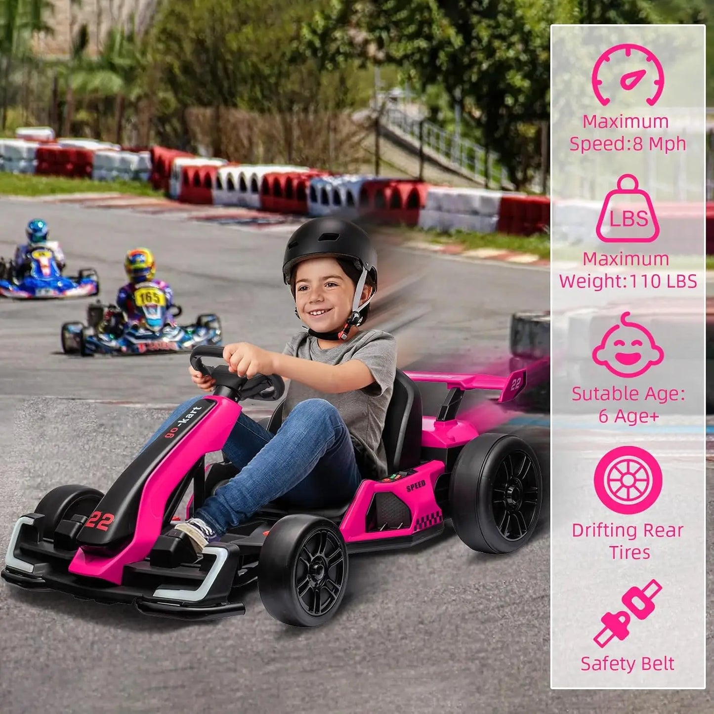 24V Kids Electric Drift Kart, 300W Powerful Motor 8.5MPH,EVA Tires,Drift/Sport Modes,LED Lights, Outdoor Racing Ride-On Toy
