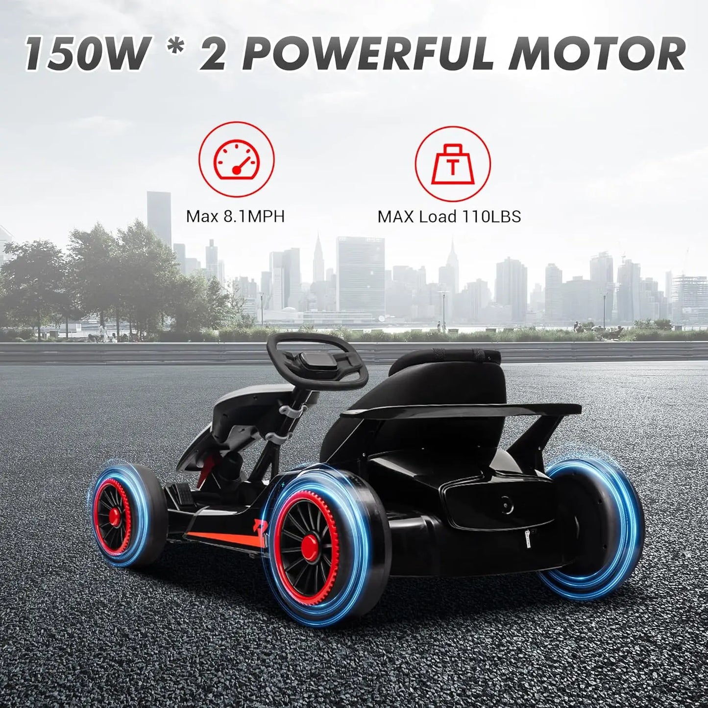 Go Kart, Electric Drift Kart Car with 24V 7Ah Outdoor Ride On Toy  200W Motor, 8.1 MPH, LED Lights 6-12 Years