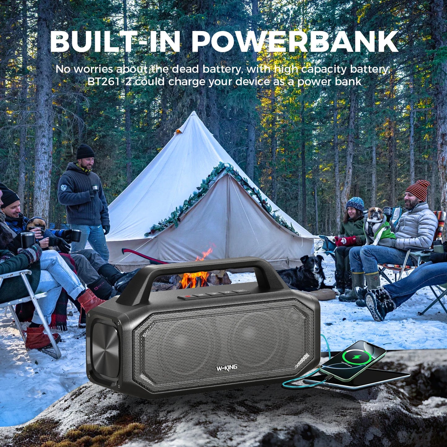 W-KING BT261-2 Bluetooth Wireless, 80W Portable Outdoor Speakers Loud with Bass Boost, Stereo Pairing,