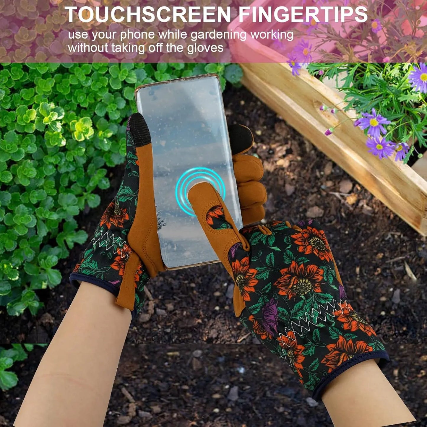 Women's Leather Gardening Gloves Thorn Proof Touch Screen Working Gloves
