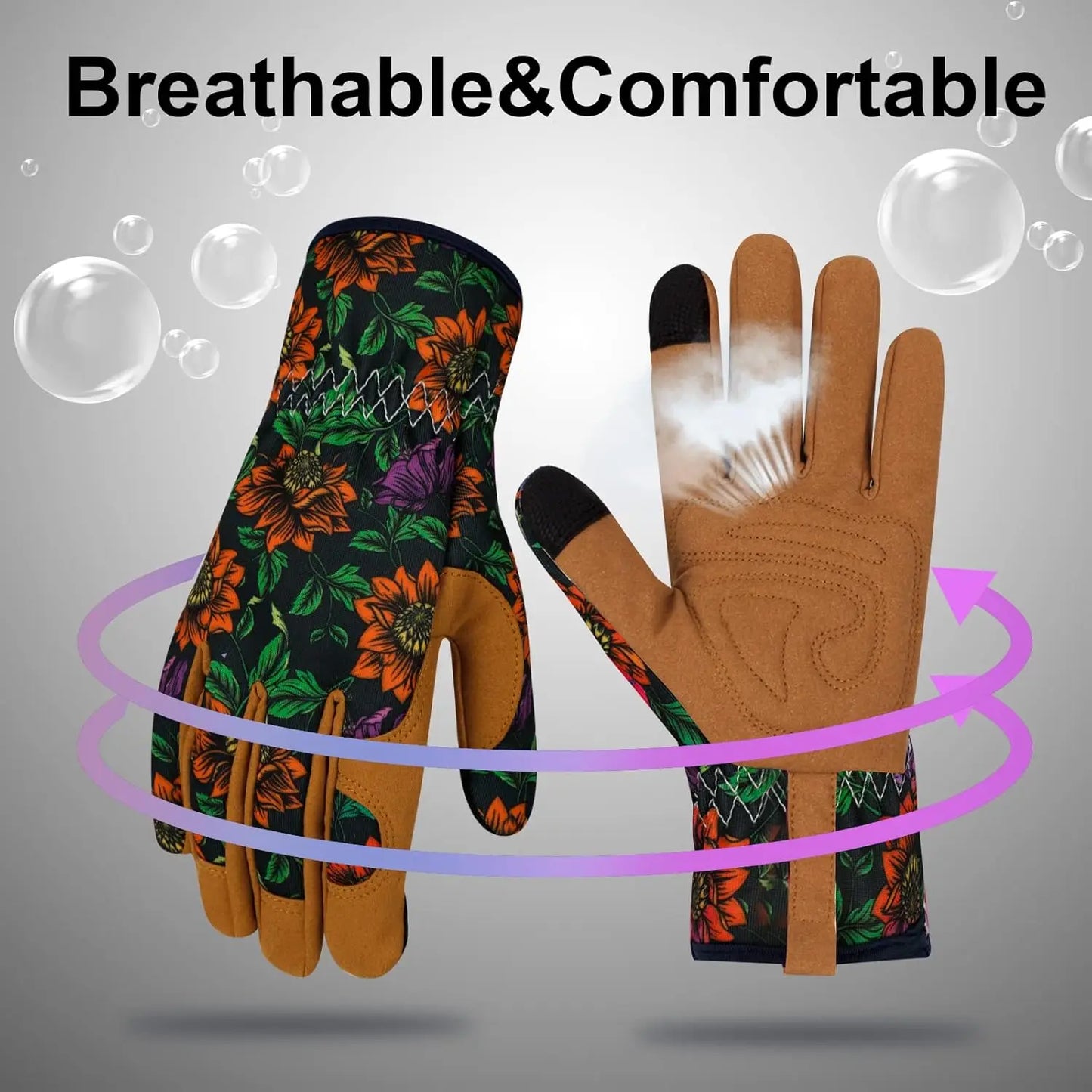 Women's Leather Gardening Gloves Thorn Proof Touch Screen Working Gloves