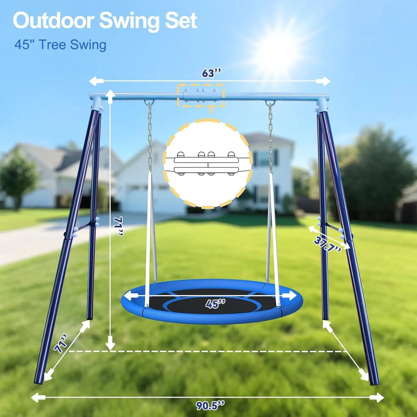 Heavy Duty 500lbs Saucer Swing Set - Outdoor Metal Frame Playground Includes 45'' Tree Swing & Adjustabl