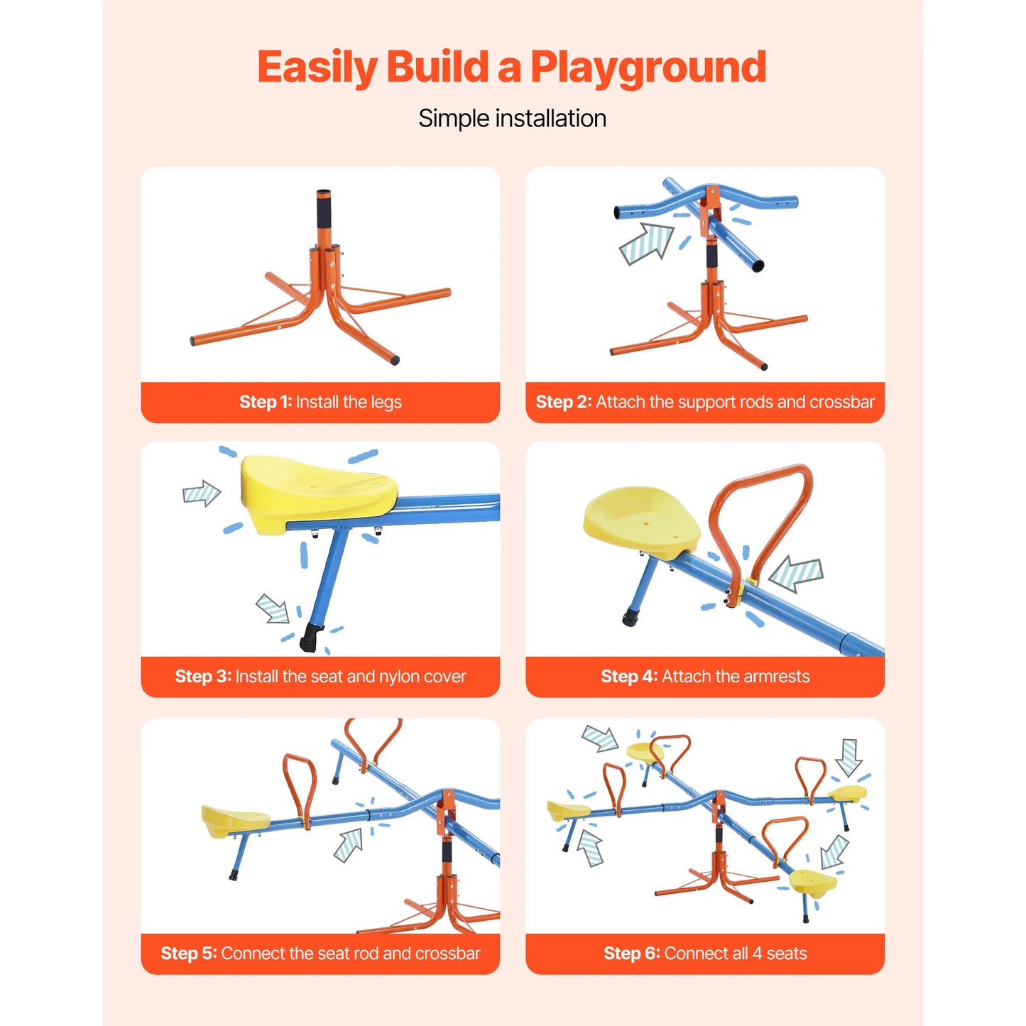 SucceBuy 4 Seats Kids Seesaw Sit & Spin Teeter Totter with 4-prong Support Legs & 360° Rotating Children Outdoor Play Equipment