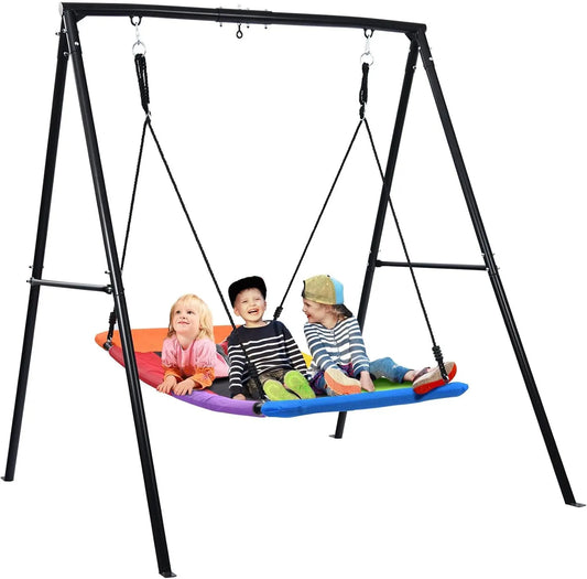 Heavy Duty A-Frame Metal Swing Set with Large Platform, 440lbs Capacity for Outdoor Playground