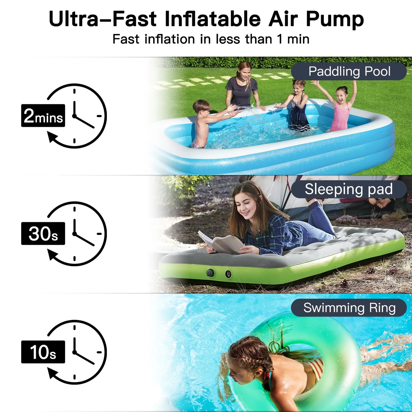 Portable Air Pump for Inflatables, Ultra-Mini Air Pump with Camping Light, USB Rechargeable
