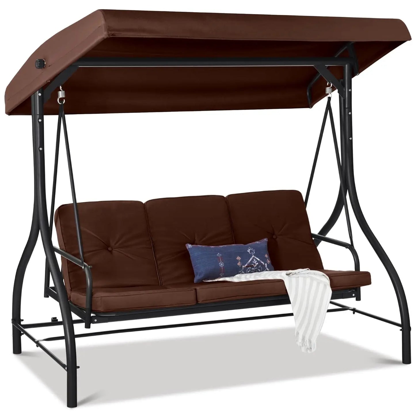 3-Seat Outdoor Large Converting Canopy Swing Glider, Patio Hammock Lounge Chair, Backyard w/Flatbed,,