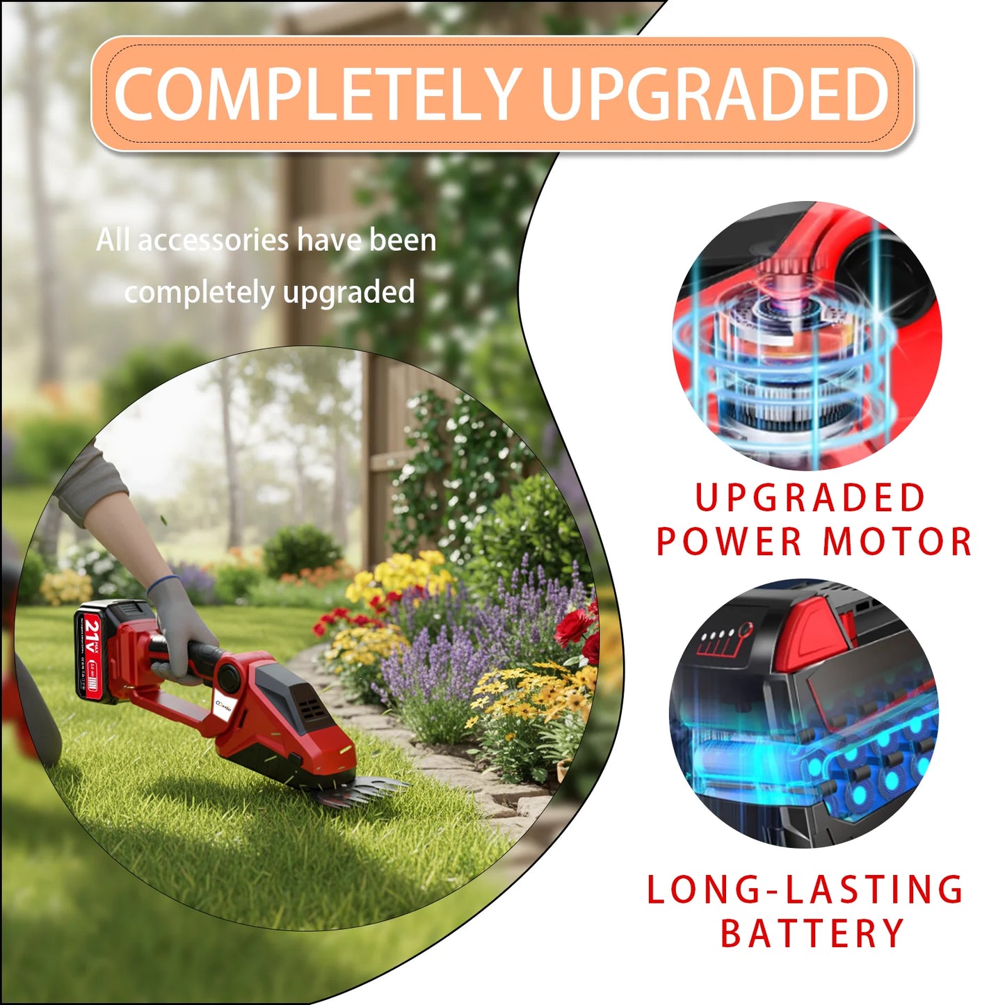 XYSD 2-in-1 Cordless Hedge Trimmer, with Battery