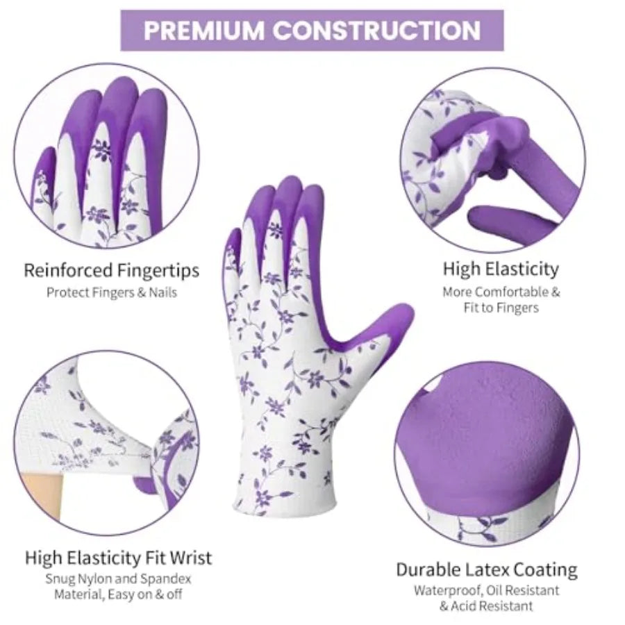 Gardening Gloves for Women Men - 3 Pairs Grip Latex Coated Working Gloves Medium Size Black and Green