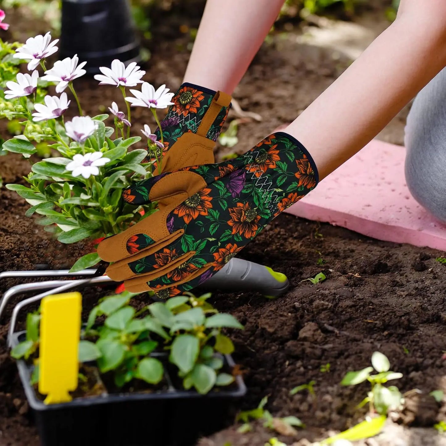 Women's Leather Gardening Gloves Thorn Proof Touch Screen Working Gloves