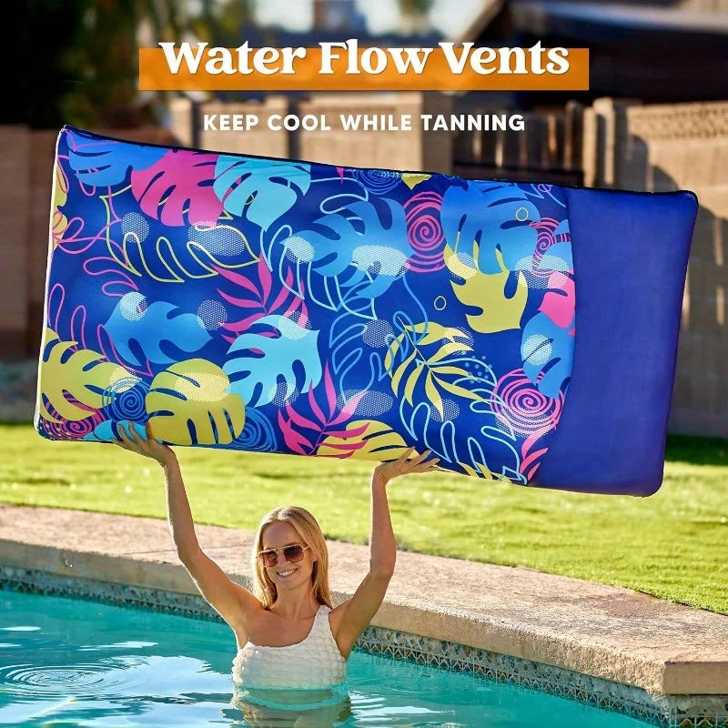 Fabric Covered Pool Inflatable Floats, Raft Mat Lounger for Adults with Headrest