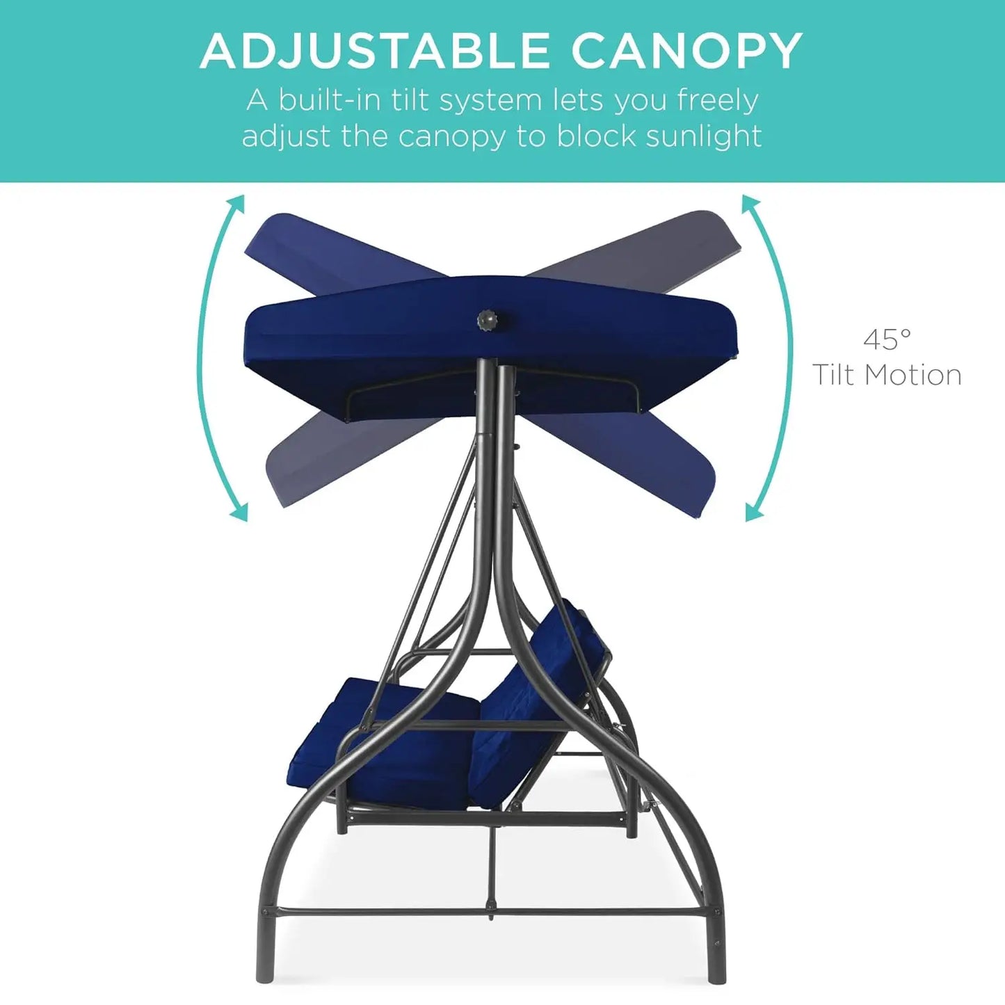 3-Seat Outdoor Large Converting Canopy Swing Glider, Patio Hammock Lounge Chair, Backyard w/Flatbed,,