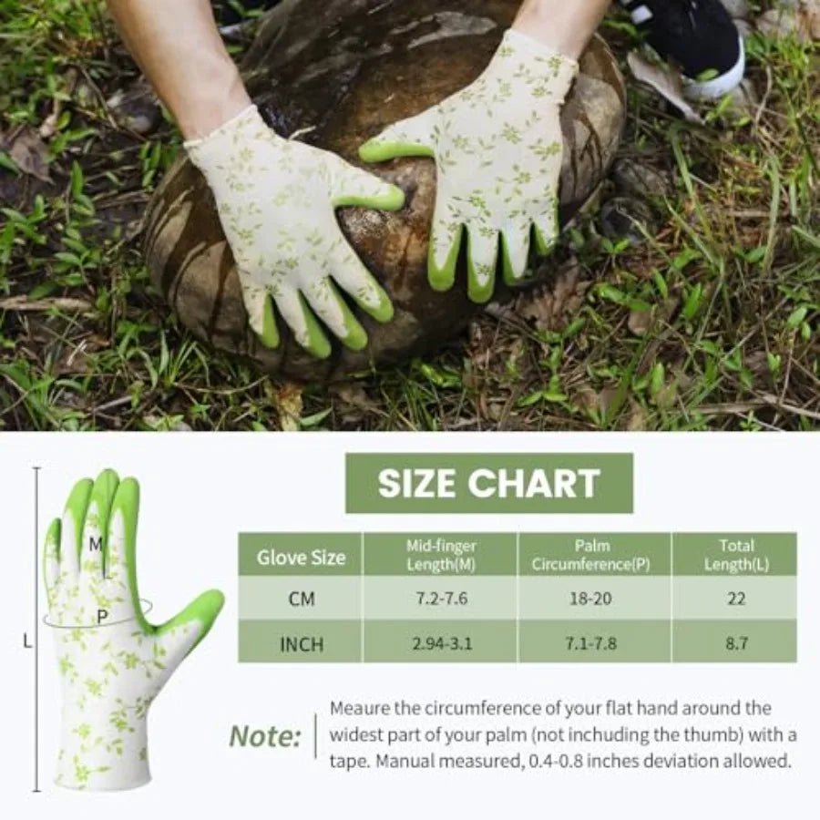 Gardening Gloves for Women Men - 3 Pairs Grip Latex Coated Working Gloves Medium Size Black and Green