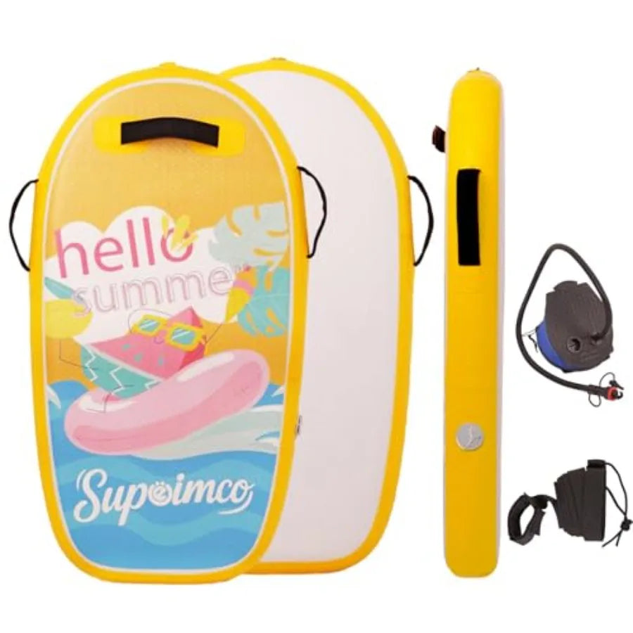 Inflatable Boogie Board, Bodyboard - Lightweight PVC Core Boogie Boards for Beach and Pool, Foldable with Wrist Straps, Ideal S