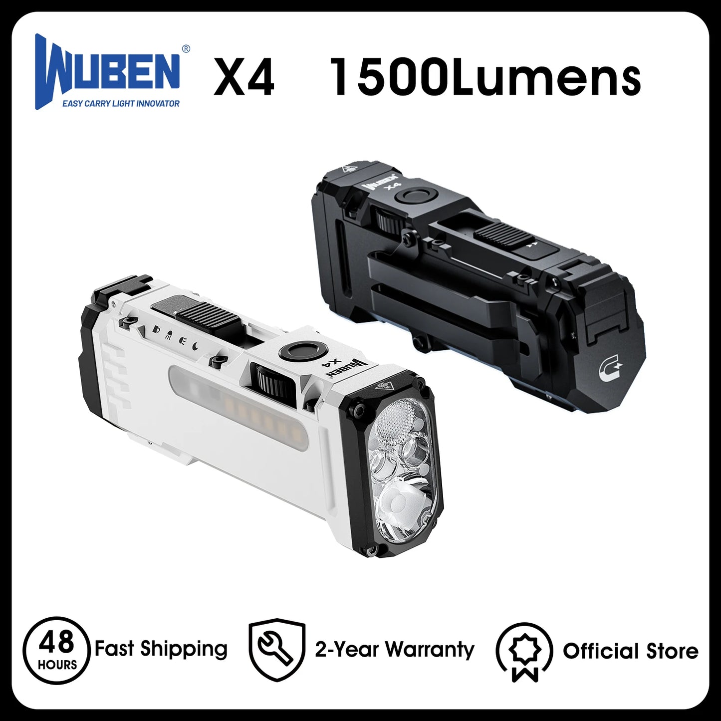 WUBEN X4 EDC Flat Flashlight with RGB Light, 1500 Lumens Mini Flashlight with Tactical Switch and Magnetic,