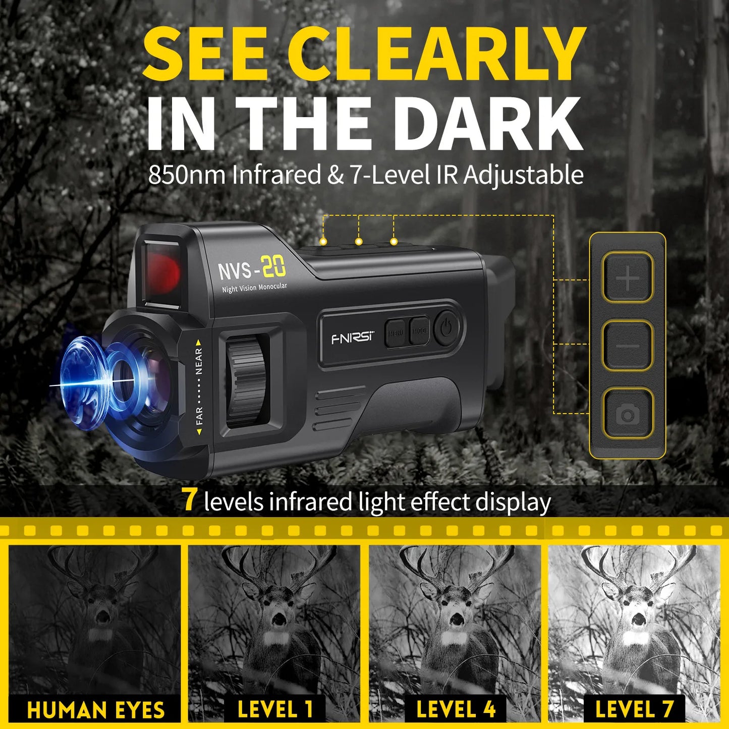 Monocular Night Vision Goggles 6X Digital Zoom 300m Hunting Camping Scope Day and Night Dual UseFNIRSI Telescope NVS-20 4KHD