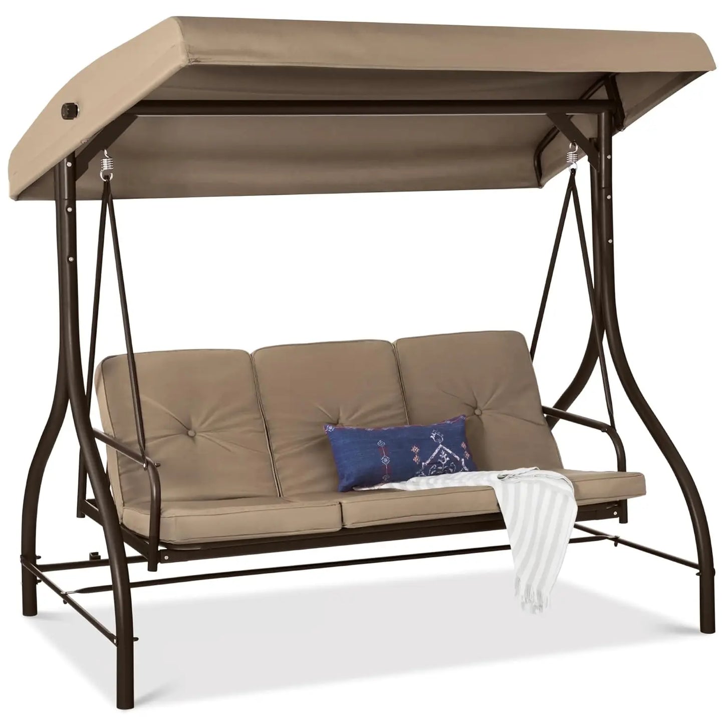 3-Seat Outdoor Large Converting Canopy Swing Glider, Patio Hammock Lounge Chair, Backyard w/Flatbed,,