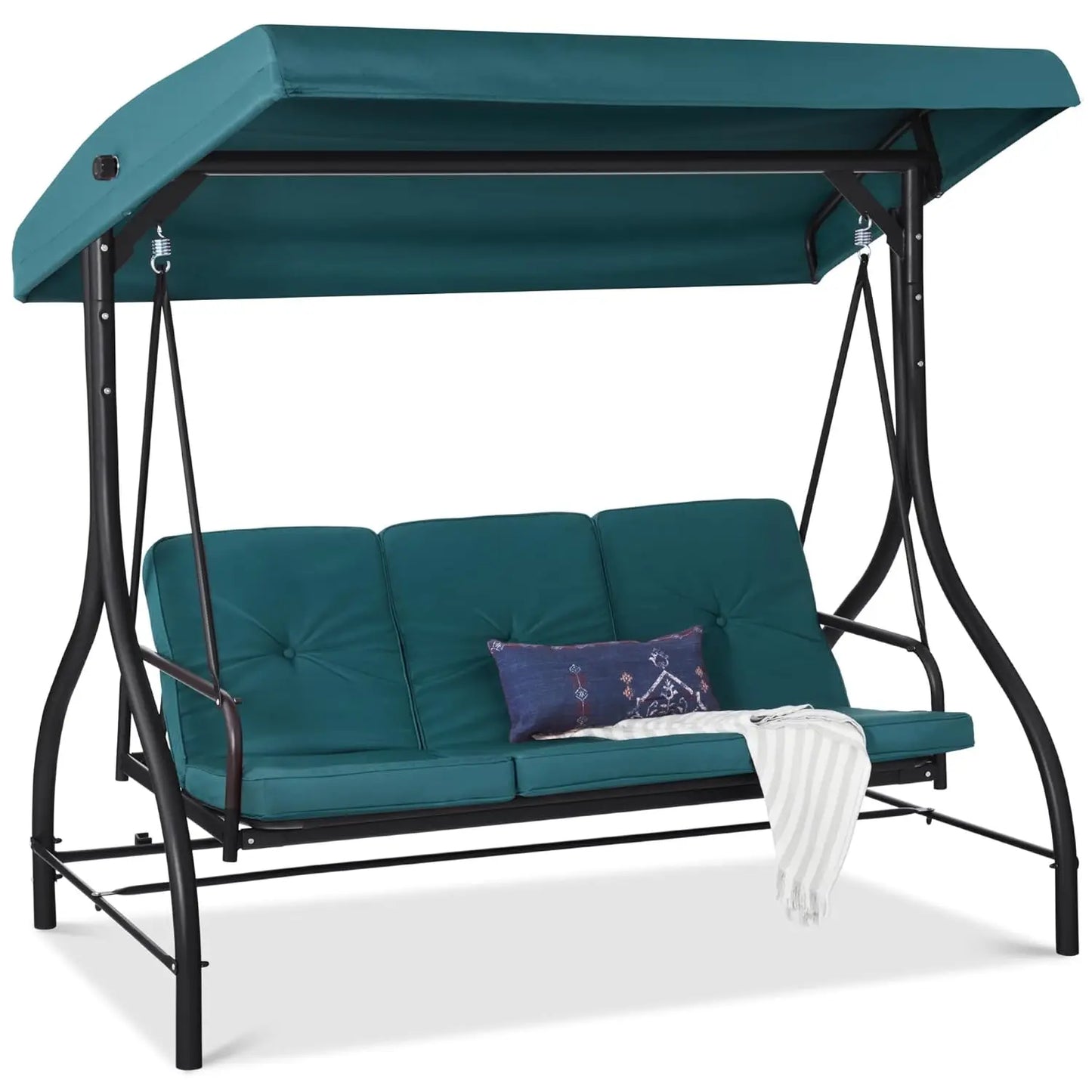 3-Seat Outdoor Large Converting Canopy Swing Glider, Patio Hammock Lounge Chair, Backyard w/Flatbed,,
