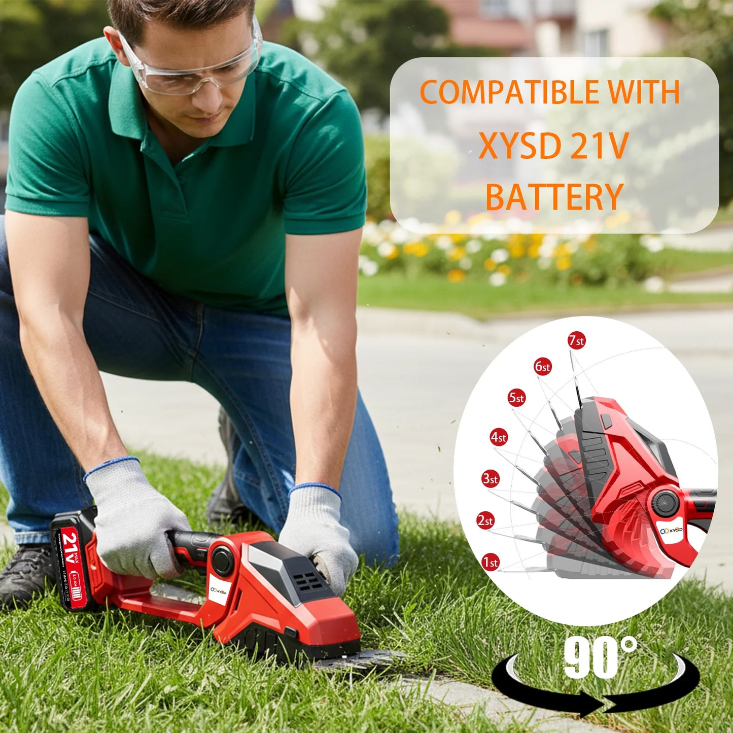XYSD 2-in-1 Cordless Hedge Trimmer, with Battery