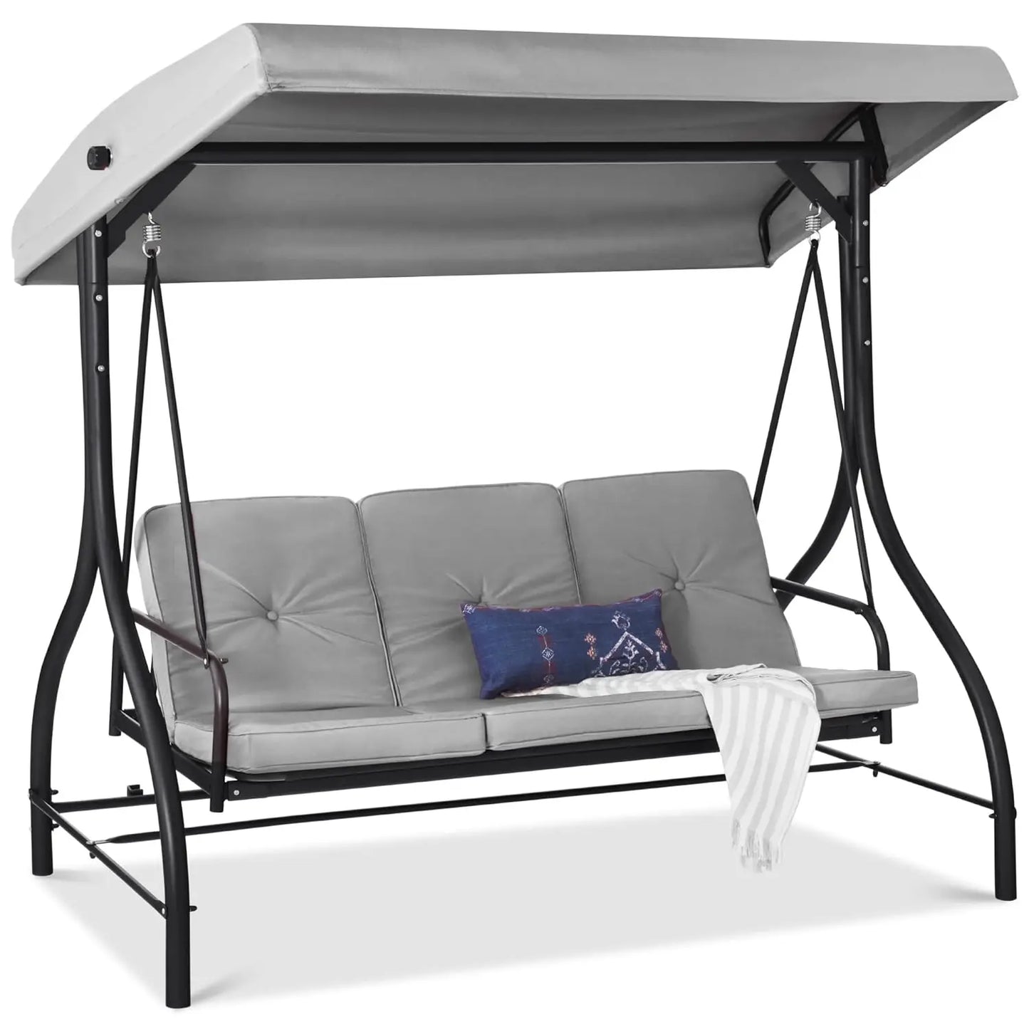 3-Seat Outdoor Large Converting Canopy Swing Glider, Patio Hammock Lounge Chair, Backyard w/Flatbed,,